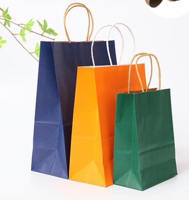 کیسه کاغذ کرافت خرید لوگوی سفارشی عمده فروشی قابل بازیافت قهوه ای با دسته تخت پیچ خورده
